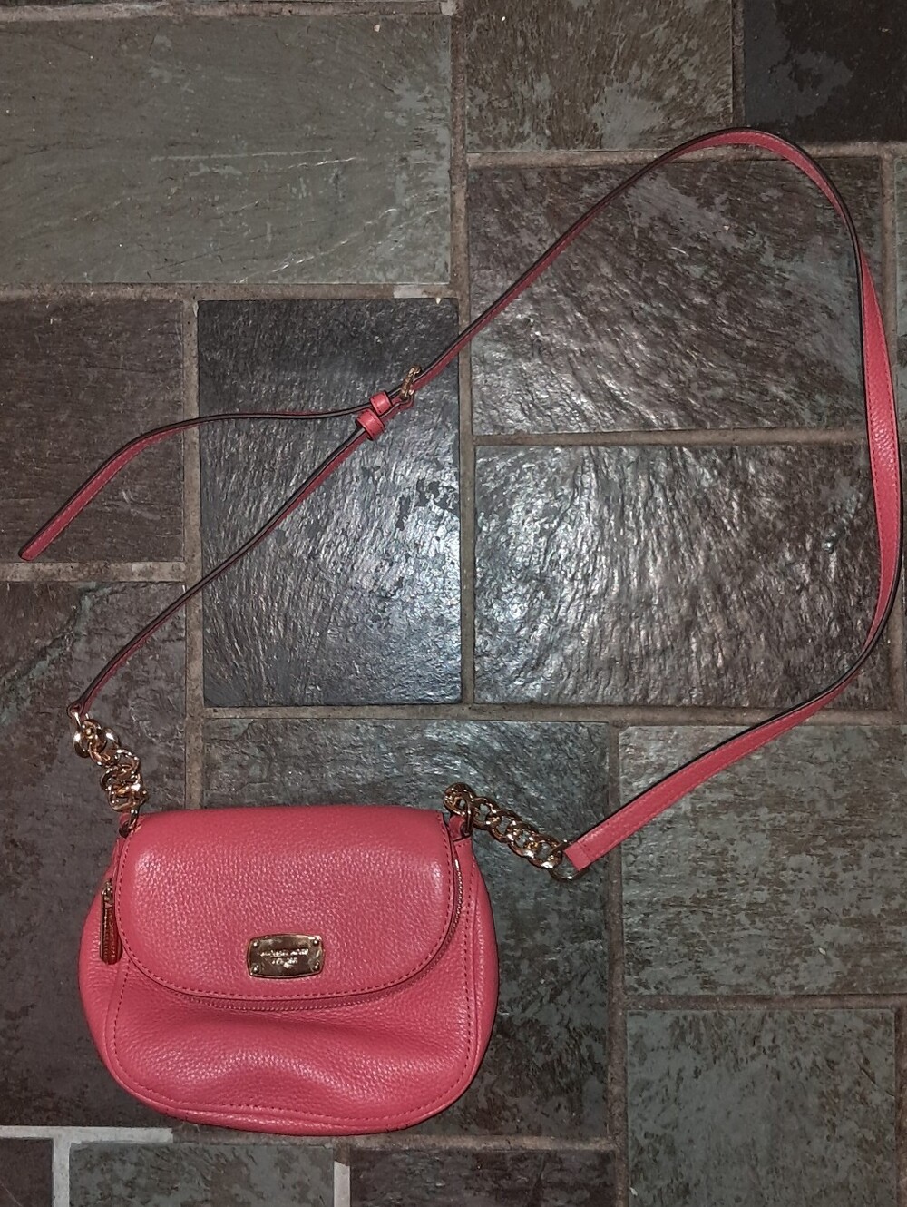 Michael Kors Bedford Tassel Pink Leather Crossbody Shoulder Bag Gold Chain